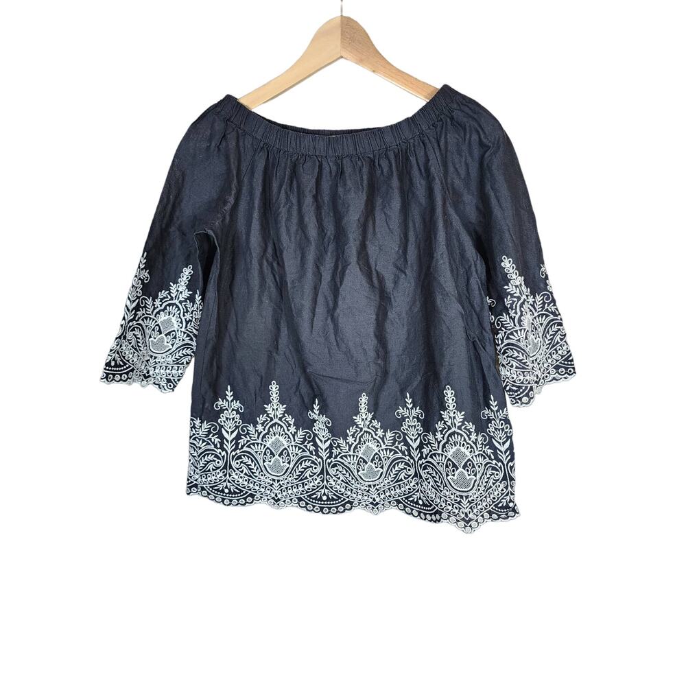 ZARA WOMAN Black and White Embroidered Lightweight 3/4 Sleeve SZ Small